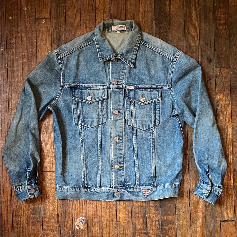 Vintage 80s Guess Georges Marciano Denim Jacket Size L Distressed Sleeves
